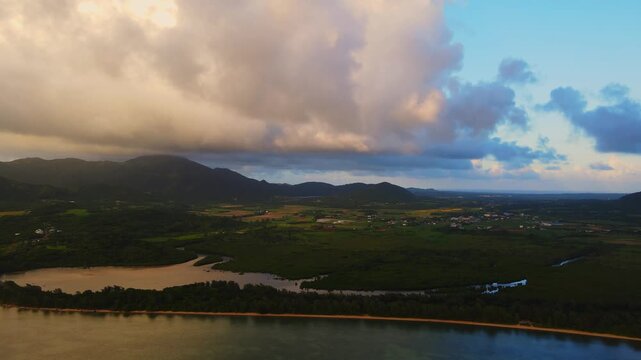 Dreamy Clouds and Mountain Landscape Drone Footage