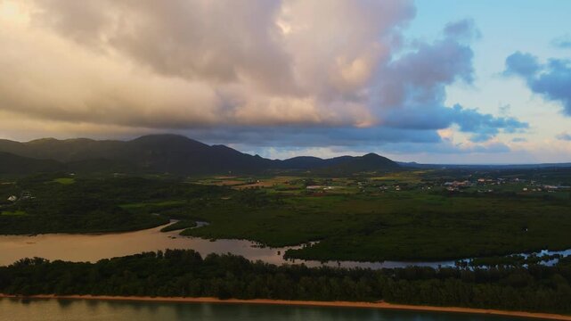 Mountain and Clouds at Dusk Drone Footage