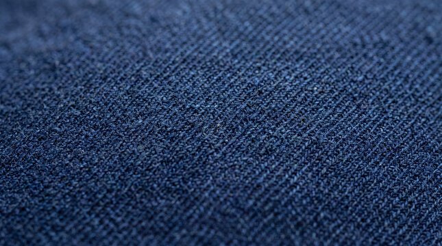 Close-up of indigo woven fabric displaying intricate textures and rich blue tones with a soft sheen