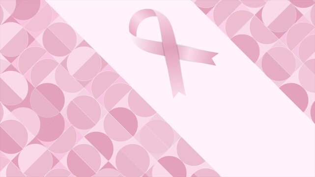 Breast cancer awareness month. Pink ribbon and geometric pattern abstract background. Women healthcare motion design. Seamless loop. Video animation Ultra HD 4K 3840x2160