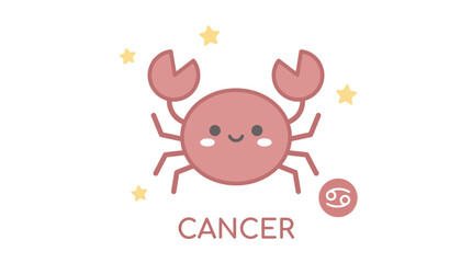 Fototapeta premium Cute pink cancer crab illustration featuring simple cartoon style for astrology zodiac sign design projects
