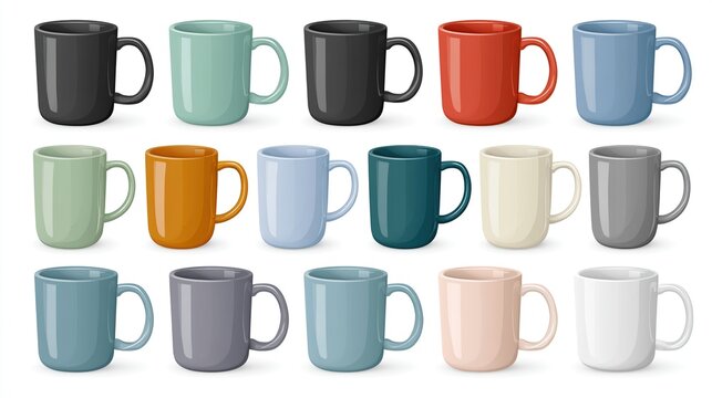 Collection of 15 Ceramic Coffee Mugs in Various Colors