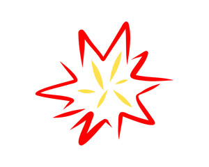 Vibrant explosion or starburst icon with red and yellow elements, impact. ©  MVectors