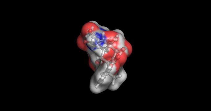 Doxycycline, broad-spectrum tetracycline antibiotic for bacterial infections, acne, and preventing malaria, 3D molecule 4K spinning