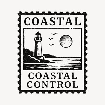 Vintage coastal stamp illustration.