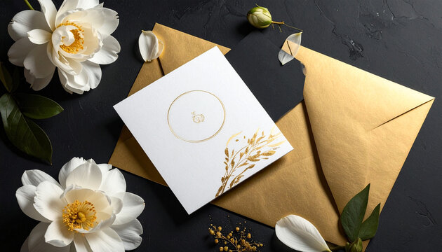 Elegant Invitation Flat Lay with Flowers