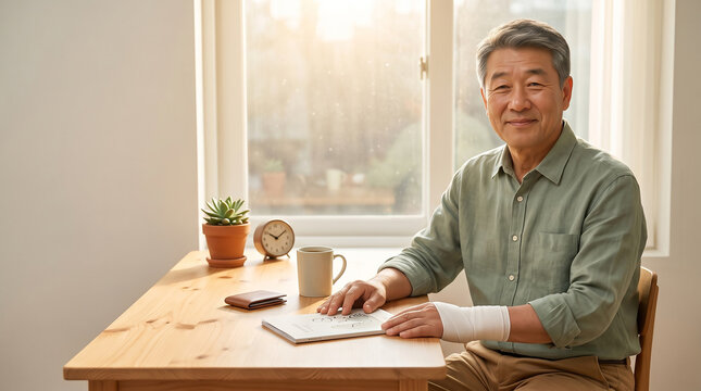 밝은 창가 책상에 앉은 시니어 남성 / Senior Man Sitting at a Bright Window Desk