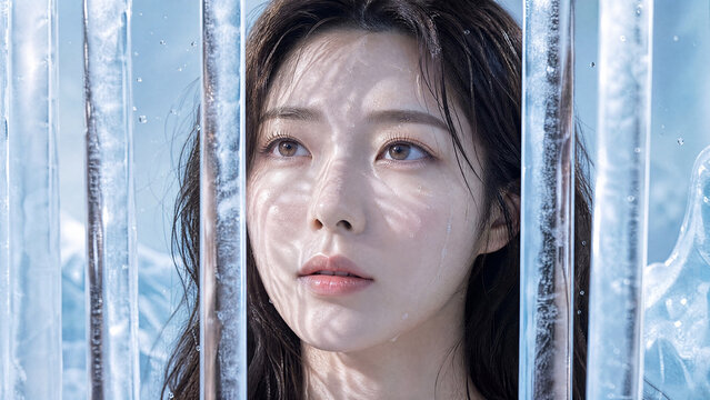 얼음 너머를 바라보는 여성 / Woman Looking Through Ice