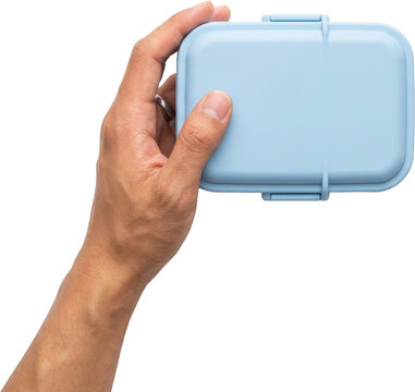 Light Blue Plastic Industrial Tool Case with Metal Latch and Handle Straps for Handheld Storage container isolated on transparent background