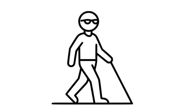 Blind Person Walking with White Cane Black Line Animation Vector Icon for Visual Impairment Accessibility