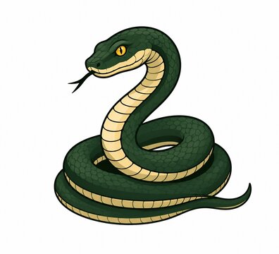 Green Cobra Snake Coiled and Hissing Isolated on White Background