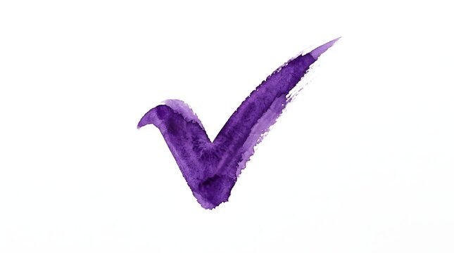 Handpainted purple watercolor checkmark isolated on white background