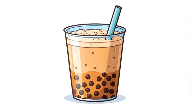 Cute Bubble Milk Tea Cartoon Drink Icon for Cafe Menu Beverage and Food Design