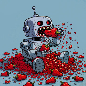 Rusty Robot Eating Red Hot Chili Peppers