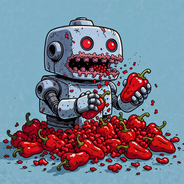 Rusty Robot Eating Red Hot Chili Peppers