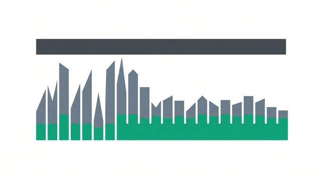 bar chart data visualization audio spectrum and financial graph with grey and green vertical columns in a flat minimal illustration depicting market trends precise measurement and structural balancing
