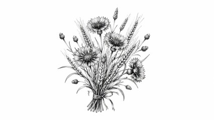Obraz premium Hand Drawn Wildflower and Wheat Bouquet Illustration
