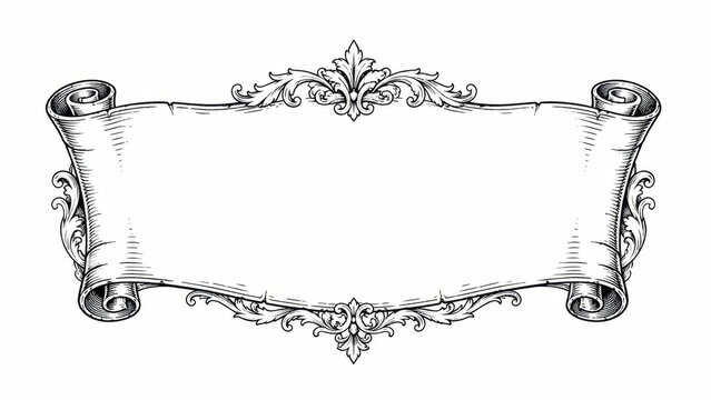Ornate vintage scroll banner frame with floral details