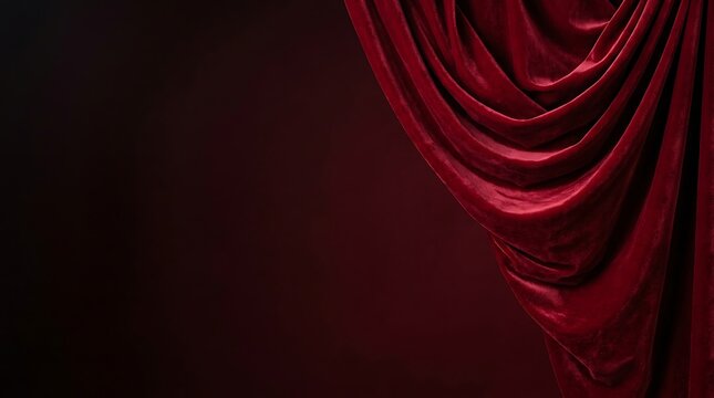 Luxurious crimson velvet fabric draped with elegant folds for interior decor