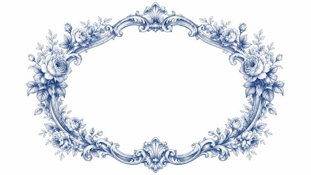 Ornate blue floral oval frame with vintage scrollwork