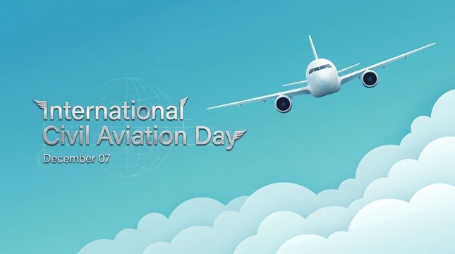 Sleek Modern Airplane Ascending Above Fluffy Clouds Celebrating International Civil Aviation Day