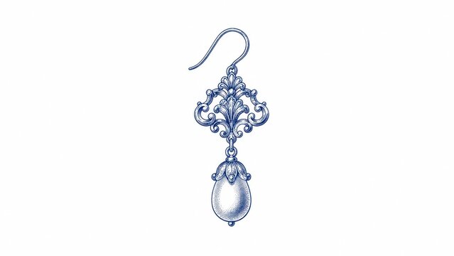Ornate vintage drop earring illustration on white background