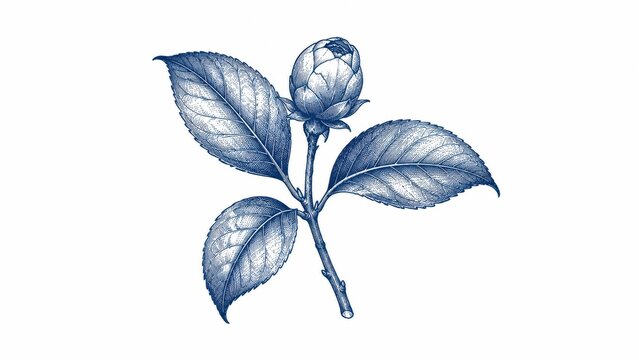 Vintage botanical engraving of a flowering branch with bud