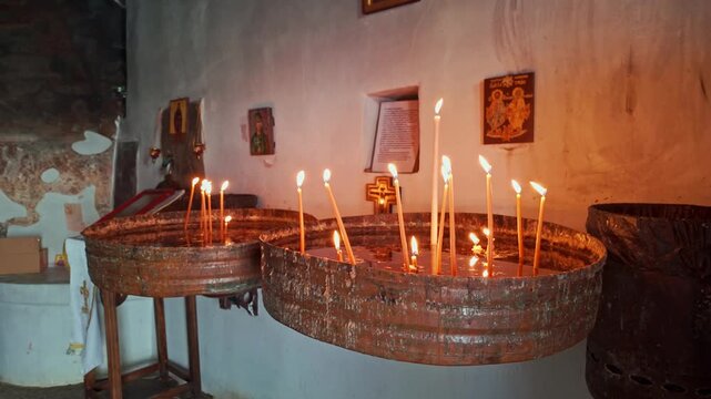 Candles in Monastery of Saint Paraskevi, Monodendri, Greece