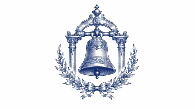 Vintage engraved bell with ornamental arch and laurel wreath
