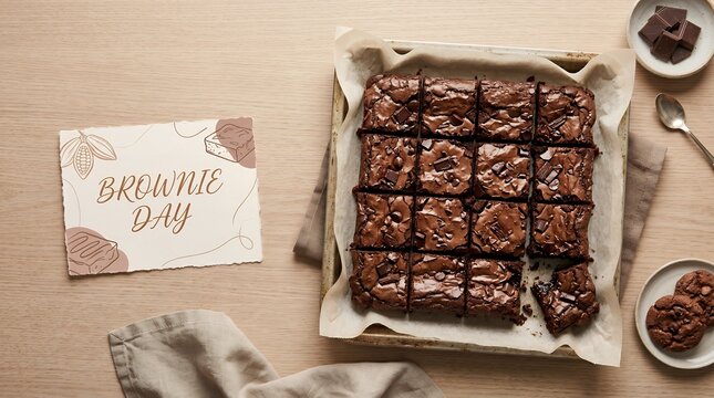 Delicious Homemade Chocolate Brownies Sliced on Baking Sheet Celebrating Brownie Day