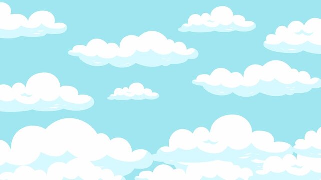 2d animation of blue sky and white clouds, beautiful day white clouds on sky introduction.