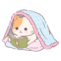 Cute Kawaii Cats Reading Books Sticker Set, Cozy Bookworm Kitten Clipart Collection,