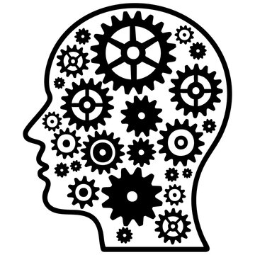 Mechanical Gear Human Head Silhouette With Cognitive Process Concept Isolated on a Transparent or White Background