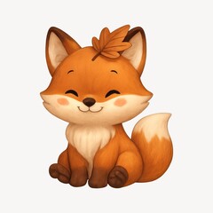 Fototapeta premium Adorable fox with autumn leaf.