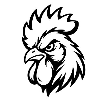 Bold Rooster Head Logo Black and White Vector Illustration
