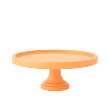 Minimalist orange pedestal cake stand isolated against plain white background for elegant dessert display presentation with finish centered with smooth matte finish