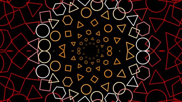Abstract geometric pattern with colorful overlapping shapes on black background