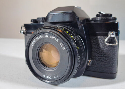 A vintage 35mm film analogue SLR camera