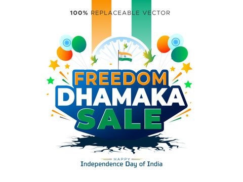 3d Vector logo "Freedom Dhamaka Sale" for India Independence Day sale promotion.