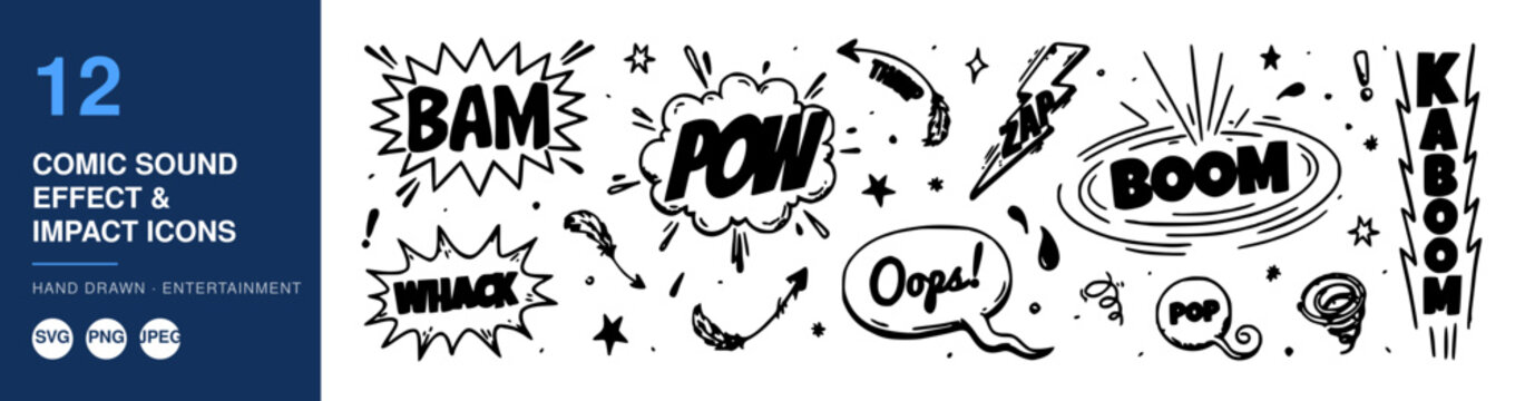 Comic Sound Effect and Impact Icons Illustration Design Set Featuring Icon, Vector, Symbol with Style and Graphic Elements