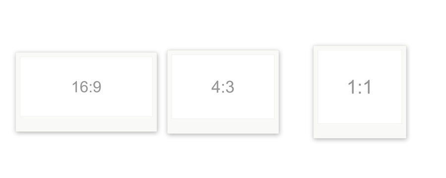 Set of blank photo frames with aspect ratio labels 16:9 4:3 1:1