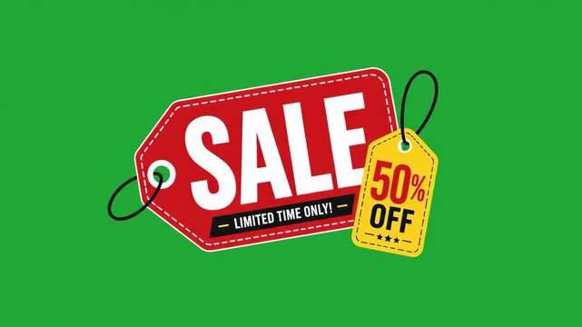 Animated Sale Promotion Tag with 50 Percent Off Discount Label