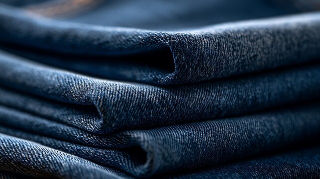 Close up view of dark blue denim fabric texture.