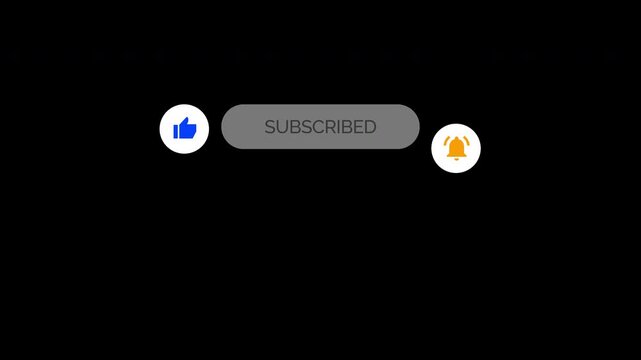  Animated YouTube Subscribe Button for Video Overlay. Like Subscribe Bell Notification Button, subscribe to channel. Transparent Background 