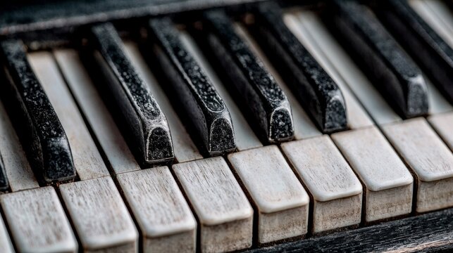 Aged Piano Keys Close-up Detail