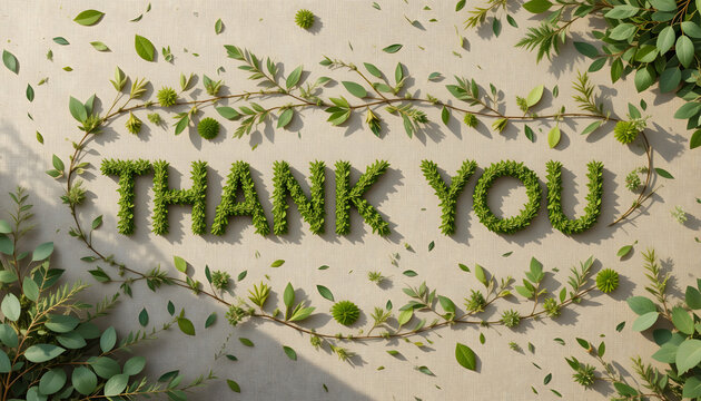 Serene Botanical Thank You Message Surrounded by Delicate Greenery