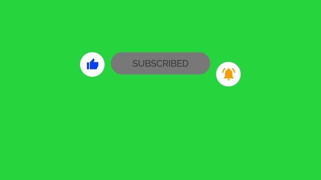  Animated YouTube Subscribe Button for Video Overlay. Like Subscribe Bell Notification Button, subscribe to channel. Green Screen 