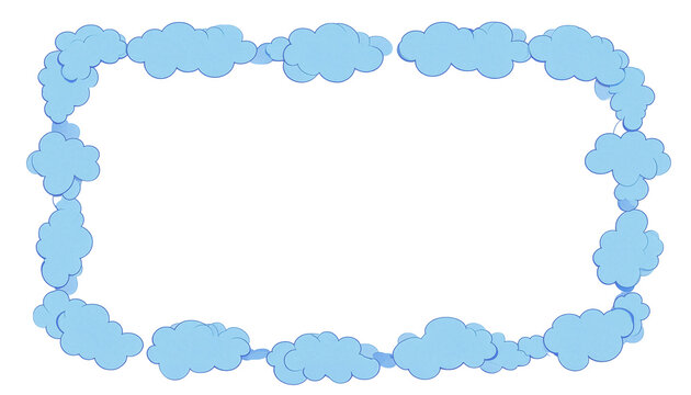 2D cartoon blue vector cloud horizontal rectangle frame border, center copy space overlay element with alpha channel transparency for text