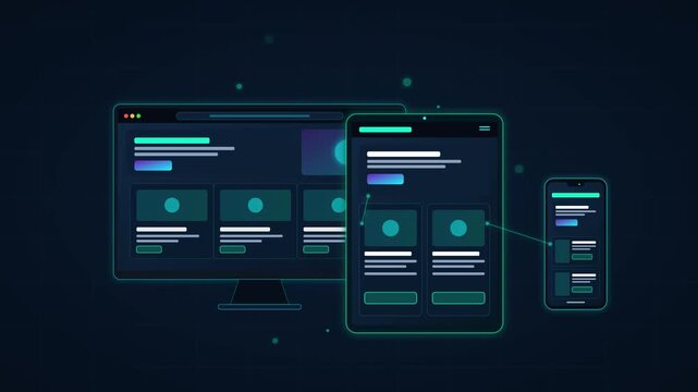 Responsive website design across multiple devices on dark background