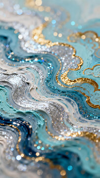 Blue and gold fluid art abstract texture background